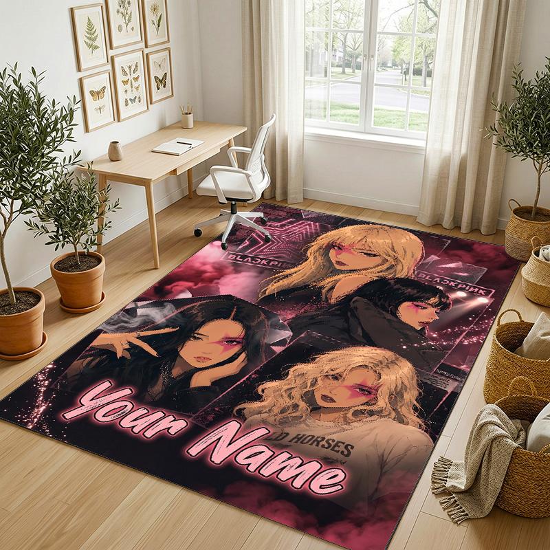 Personalized Crystal Velvet Carpet,BLACKPINK Custom Printed Name, Plush Area Rug For Home Indoor Decor