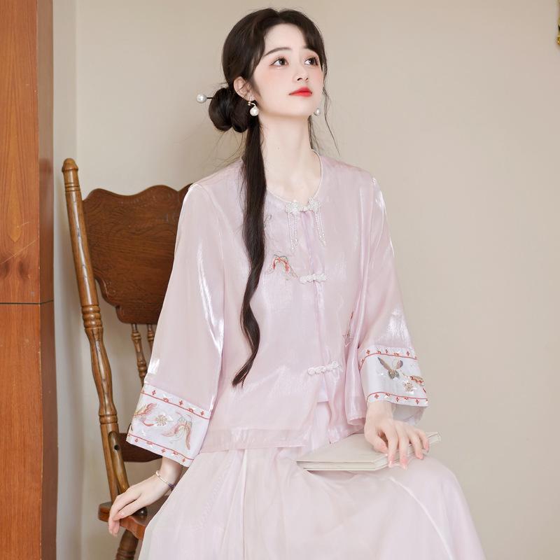 Новый китайский ретро вышитый костюм для чаепития ханьфу для женщин