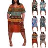 Летнее повседневное платье больших размеров с V-образным вырезом и коротким рукавом, карманом на колене для женщин