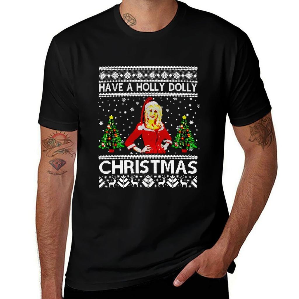 Retro Have A Holly Dolly Christmas Parton's Music T-Shirt T Shirts for Man Pack Cotton Anime T Shirts Oversize T-Shirt