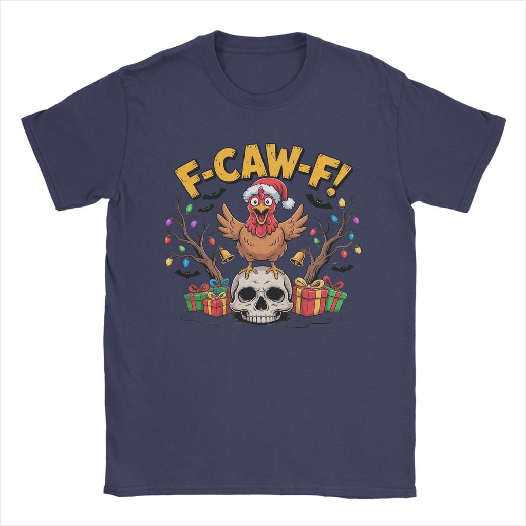 Hipster F-Caw-F Funny Chicken Christmas Skull T-Shirts for Men Crew Neck 100% Cotton T Shirt Short Sleeve Tee Shirt Clothing
