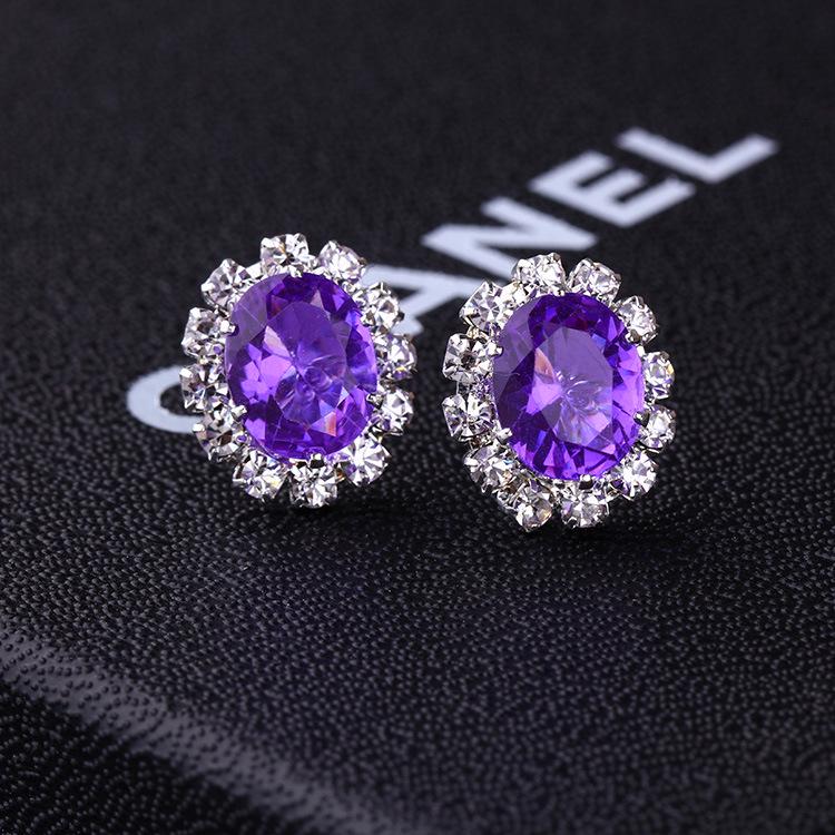 E856 Korean Oval Rhinestone Multi-Color Zircon Earrings