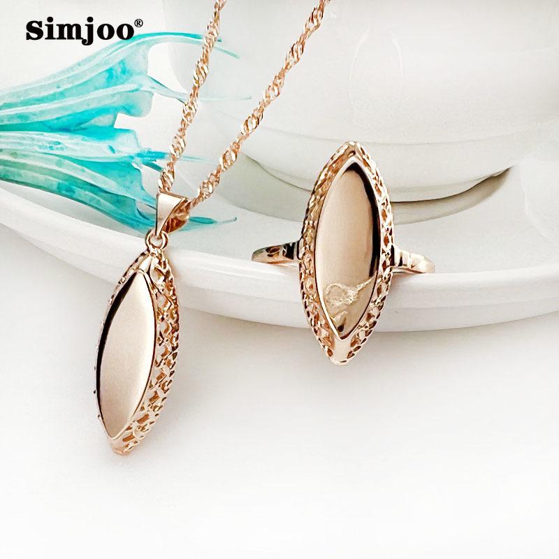 SIMJOO Gloss Hollow Out High Class Necklace Ring Set