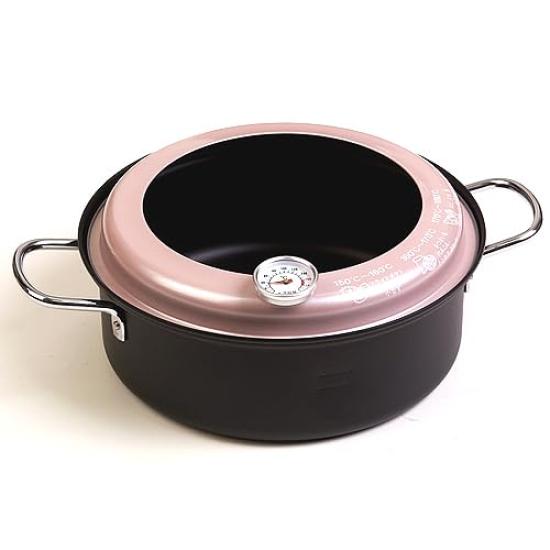 M Maruyama Tempura Pot 22cm with IH and Gas Stove with Hood and Splatter Made in Japan Thermometer, Compatible, Iron, Guard, (Tsubame-Sanjo) TTN-22