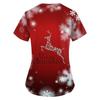 Plus Size Printed Scrub Working Uniform Tops For Women's Cross V Neck Christmas Print Short Sleeve Fun T-Shirts Workwear Tee With Pockets
