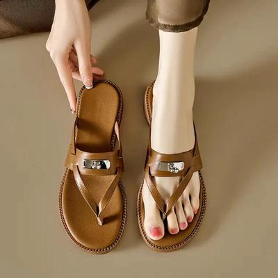 Модная женская обувь 2024 года, современные шлепанцы, женские тапочки, брендовые тапочки, женские туфли с металлическим украшением, круглый носок, туфли на низком каблуке для женщин