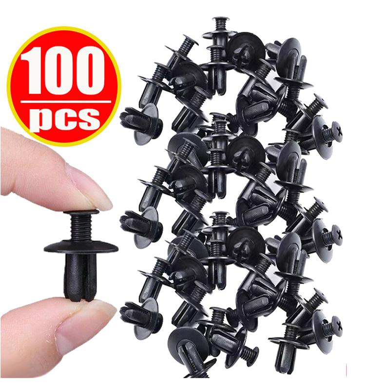 100pcs 8mm Plastic Rivets Fasteners Screw Car Bumper Fender Black Rivet Car Fastener Clips for Toyota Focus Kia Nissan Yamaha