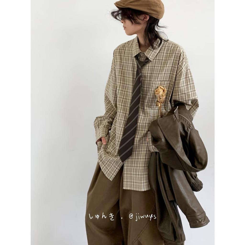 Ohod осень и зима новая японская нейтральная ретро повседневная рубашка с длинными рукавами свободная рубашка в клетку цвета хаки для мужчин