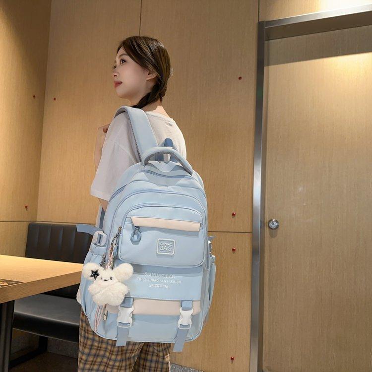 Schoolbag Female Korean Edition Japanese Large Capacity Tide ins Simple Contrast Color Elementary School Students Junior High School Students Travel