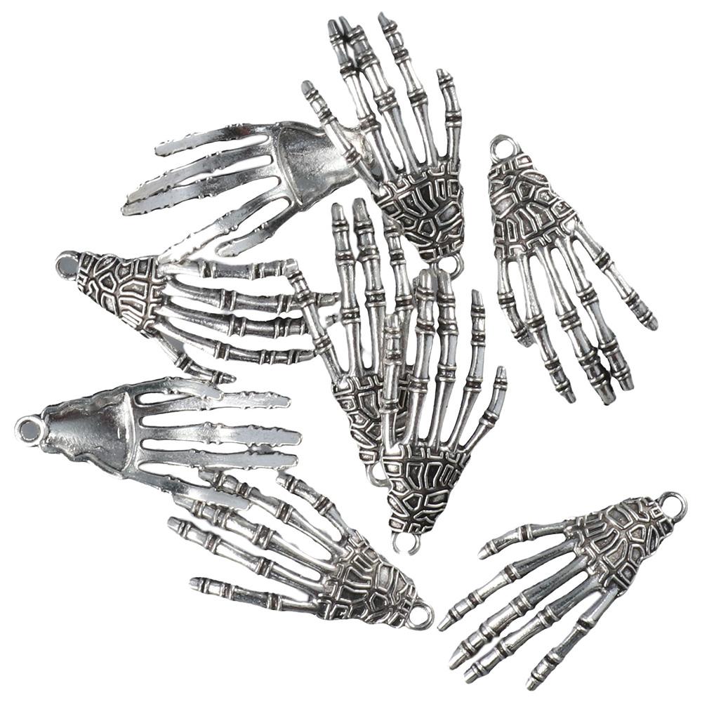 Antique Silver Metal Charms Pendants 30 Pcs Halloween Skeleton Hand Pendants For Earrings