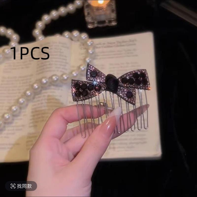 Rhinestone Bow Upside Down Hair Comb Durable Non-slip Bangs Clip for Bridesmaid Wedding Banquet Hair Styling Tool