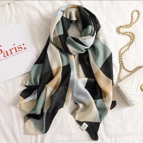 Korean Version Diamond Colored Scarf For Women'S Winter Cotton And Linen Vacation Beach Scarf Dual-Use Shawl Warm Scarf