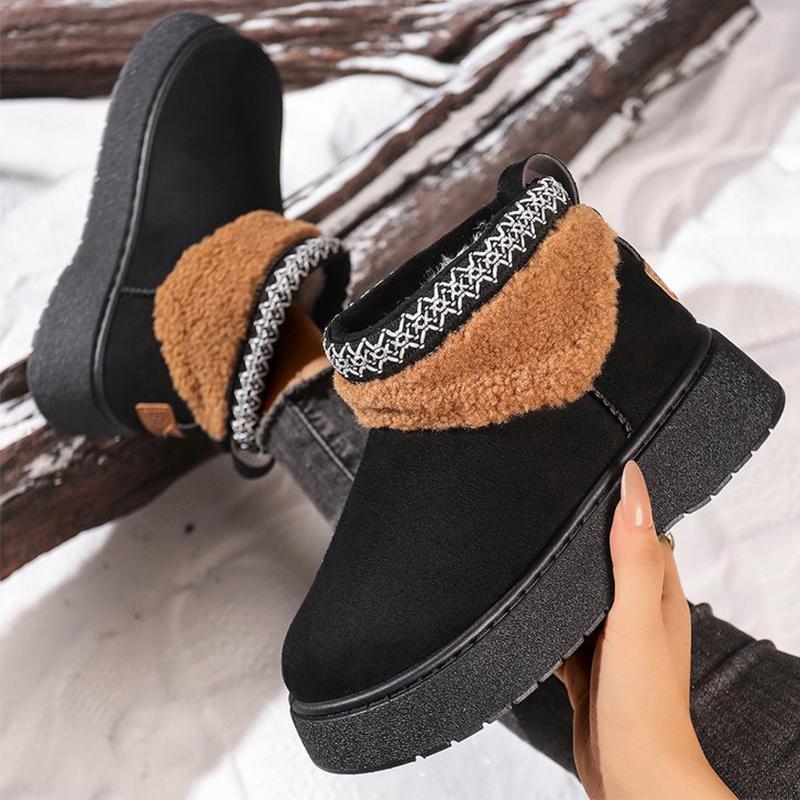 Модные черные ботинки на платформе для женщин, зимние утепленные теплые плюшевые ботильоны, женские ретро ботинки из искусственной замши, нескользящая хлопковая обувь для леди