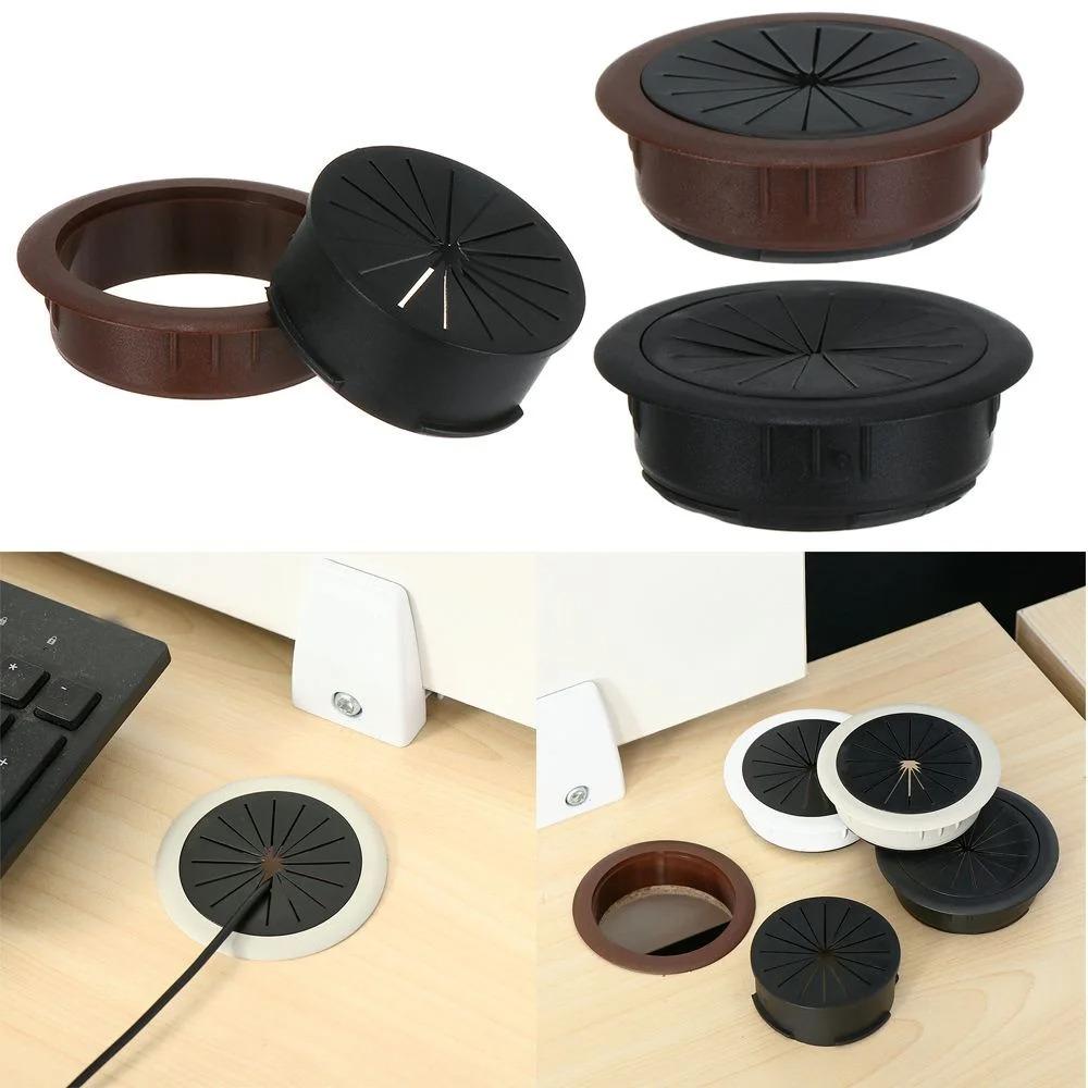 2pcs 60mm Desk Cable Grommet Wire Hole Cover Cord Organizer Table Outlet Port Management