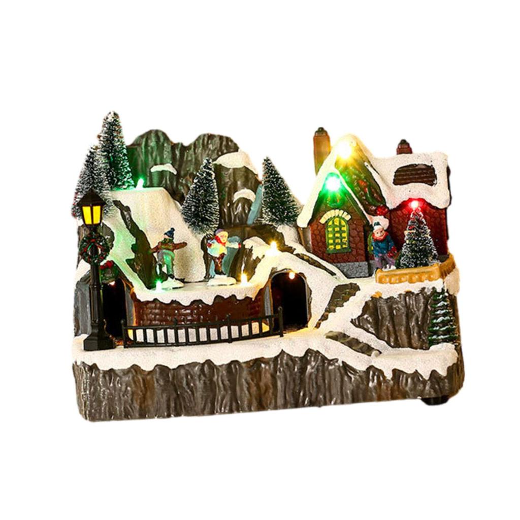 Christmas Music House Train Luminous House Ornament for Living Room Fireplace