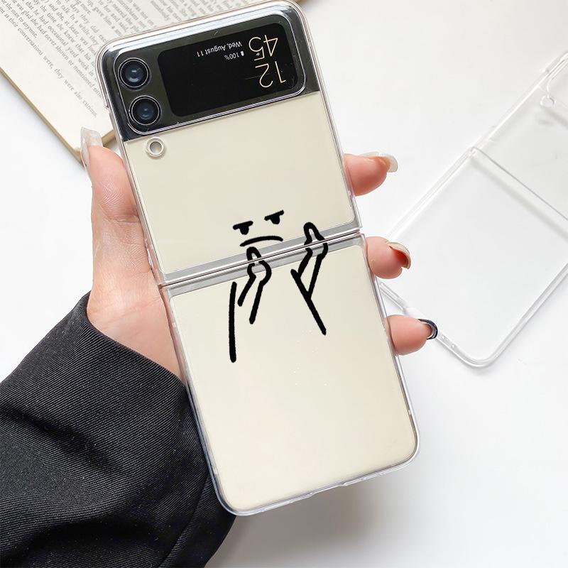 Милая пара Человечков из спичек Модный чехол для телефона Samsung Galaxy Z Flip 3 4 5 6 7 Жесткий складной Z Flip4 Прозрачная поликарбонатная крышка Подарок