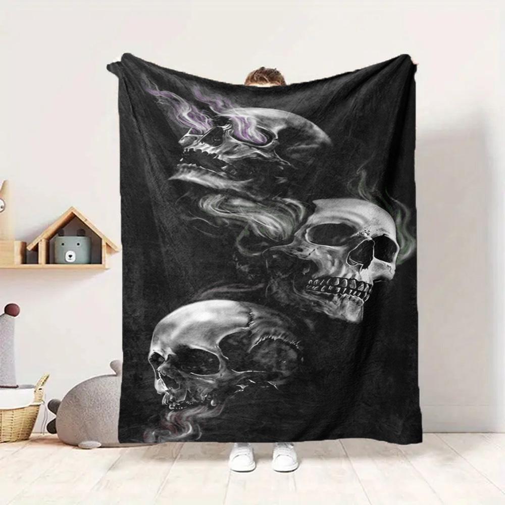 Skull Smoke Flannel Blanket Throw Blanket Soft Warm Sofa Bed Camping Car home Decor Unique Christmas Gift C9302559