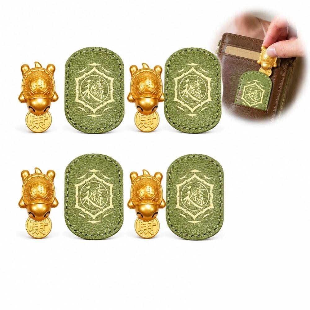 Leather Sleeve Golden Turtle Charm Coin Biting Brass Turtle Figurine Wallet Charm Desk Display