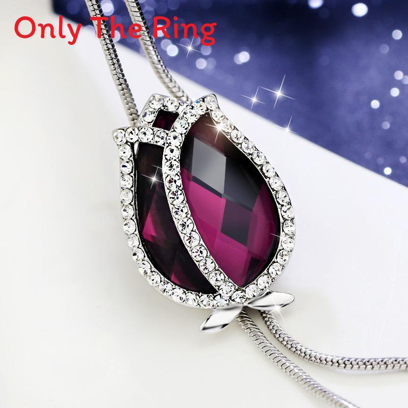 Fashion Woolen Sweater Chain Jewelry With Crystal Tulip Pendant For Womens Casual Style