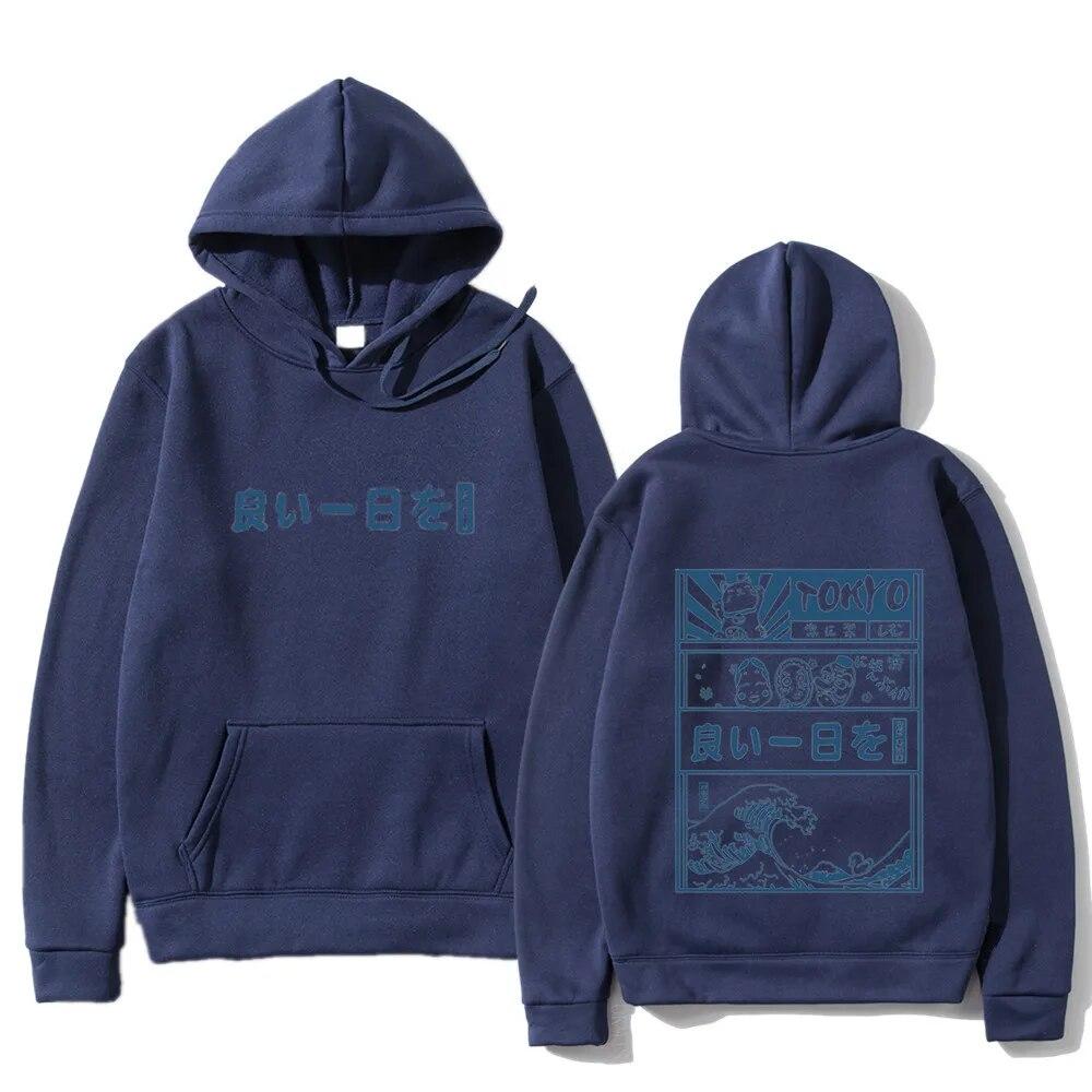 Harajuku унисекс толстовка с капюшоном японский кандзи мультфильм большая волна Токио негабаритный Streetw хип-хоп пуловер с капюшоном одежда унисекс