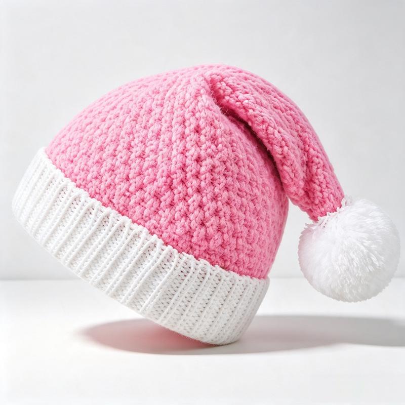Christmas hairball knitted hat adult thickened thick thread wool hat holiday party photo Christmas hat spot