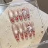 Ручная работа Накладные ногти Французские Искрящиеся Высококачественные Ледяной треск Кошачий глаз Ручная роспись Роза 3D Бант Жемчуг Накладка для ногтей Искусственный ноготь Многоразовые
