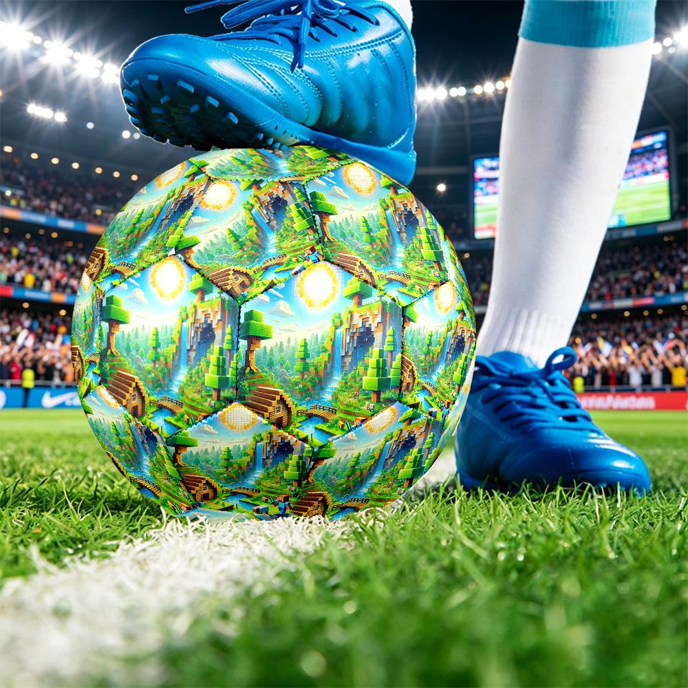 Minecraft Printed Size 5 Standard Football, Waterproof PU Training Soccer Ball for Outdoor Sports