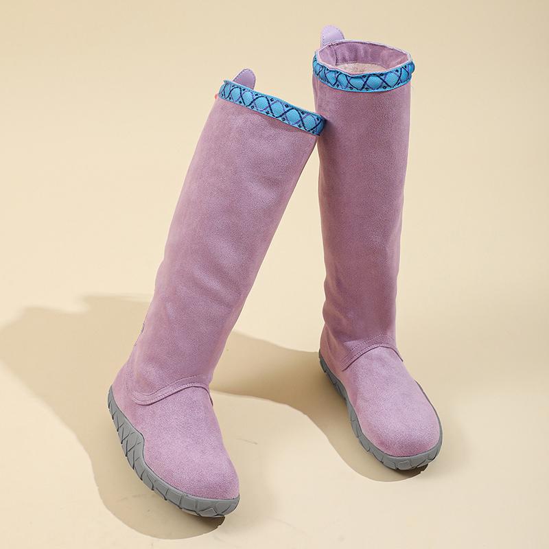 Женские модные плоские хлопковые ботинки Зимние Новые с круглым носком Замшевые Мягкая подошва Противоскользящие Износостойкие Высокие ботинки
