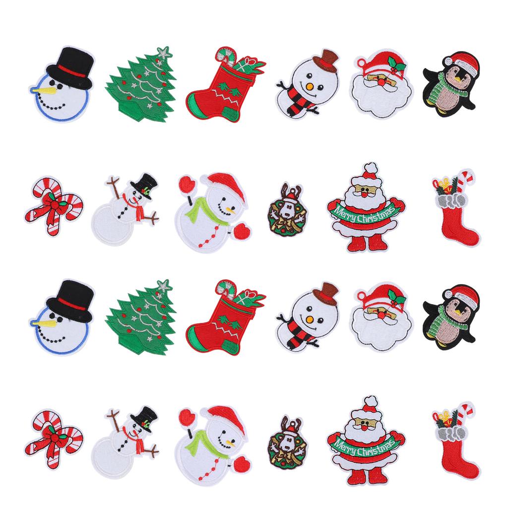 24Pcs Christmas Patches Embroidery Cloth Stickers Santa Claus Snowman DIY Ironing Patch