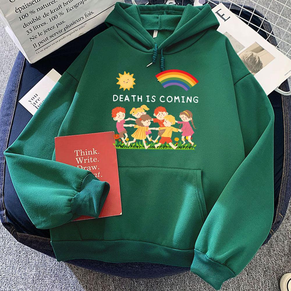 Graphic Clothes Death Is Coming Letter Printing Hoodies Women/Men Winter Comfortable Sweatshirts Hooded Cartoon Cute Hoody