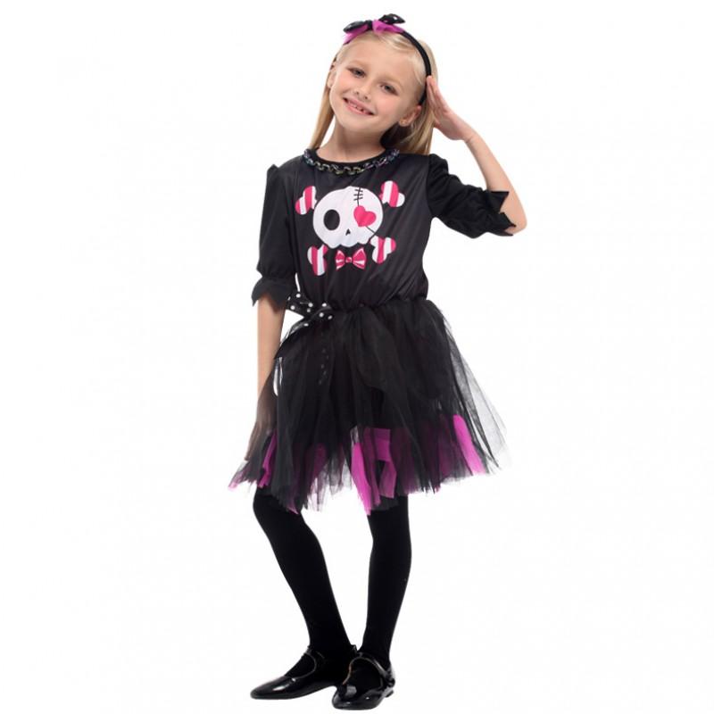 Halloween Costume Kids Girls Skeleton Vampire Devil Reaper Outfit Set Cosplay Party Dress