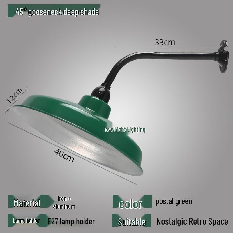 Vintage Military Green Outdoor Curved Pole Street Light, Waterproof Industrial-Style Lampshade for Doorway or Farmhouse Wall