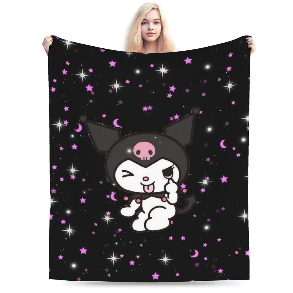 Cartoon Cool Cute Kuromi Fleece Throw Blanket  Blanket for Home Outdoor Super Soft Bed Rug