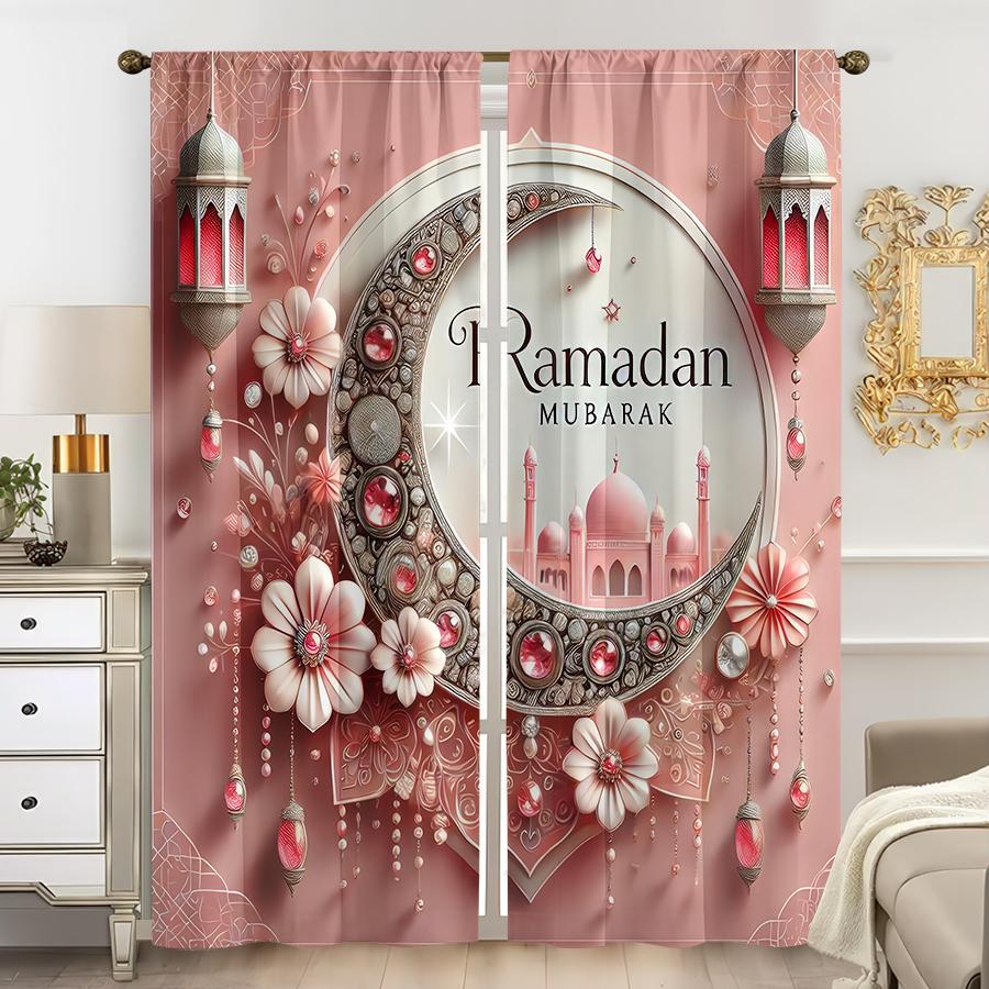 2 шт. Розовые цветочные декоративные шторы для Рамадана, Сладкий ветер, Гостиная и спальня, Декор с карманом для штанги