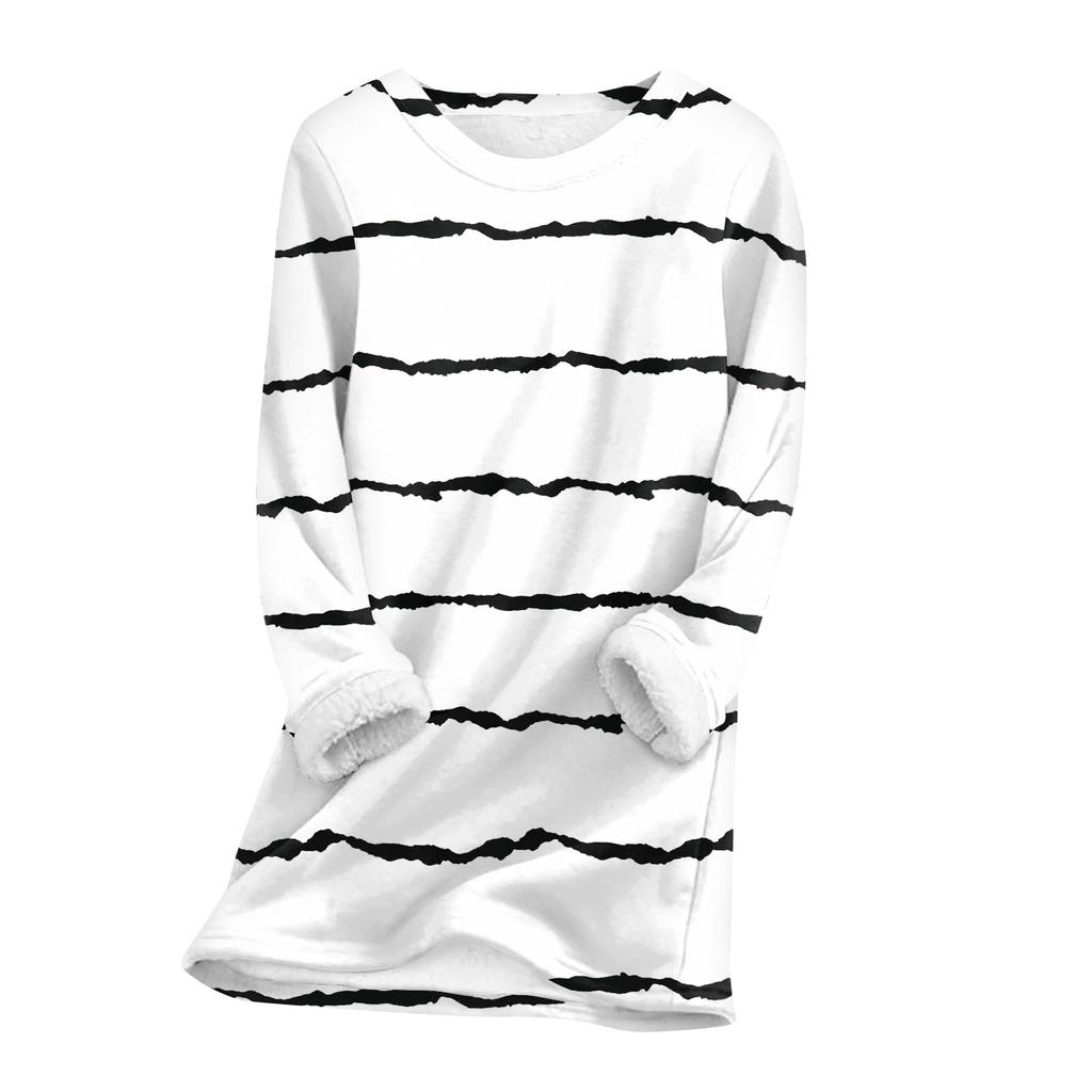 Женский топ с круглым вырезом, с принтом, утолщенный плюшевый кашемировый теплый длинный топ с длинными рукавами