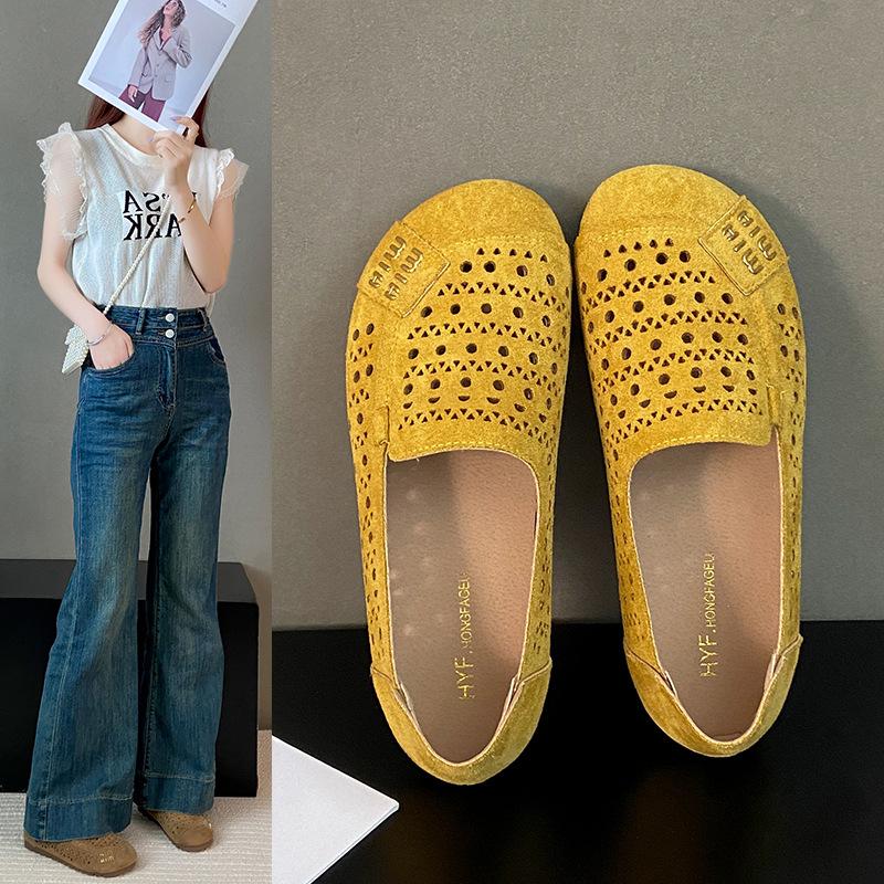 Летние новые повседневные ретро туфли на плоской подошве, дышащие, повседневные, детские, большого размера, с полым мягким дном, женские туфли-бини