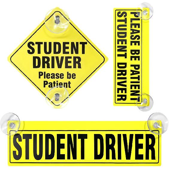 3 PCS Student Driver Sticker, Removable Reble New Driver Sign with Suction Cups, Please Be Patient Novice Driver Safety Warning, Rookie Driver