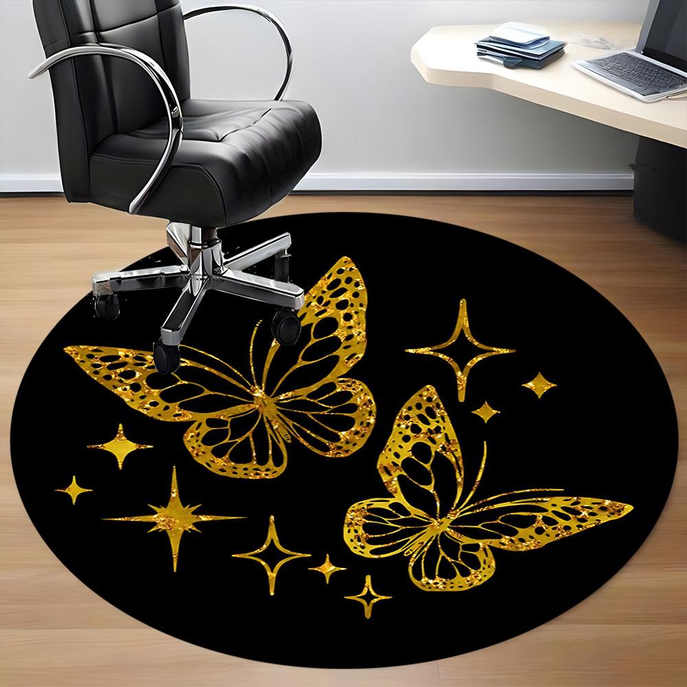 1pc Butterfly Sparkle Office Round Area Rug, Mat Suitable ForOffice, Under Office Chairs Bedroom Living Room Home Decor, Room Deco