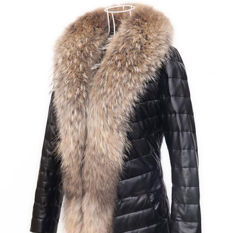 Крупногабаритное кожаное пальто средней длины с воротником из меха енота, женское пальто из искусственного меха овечьей кожи, корейская версия для сохранения тепла