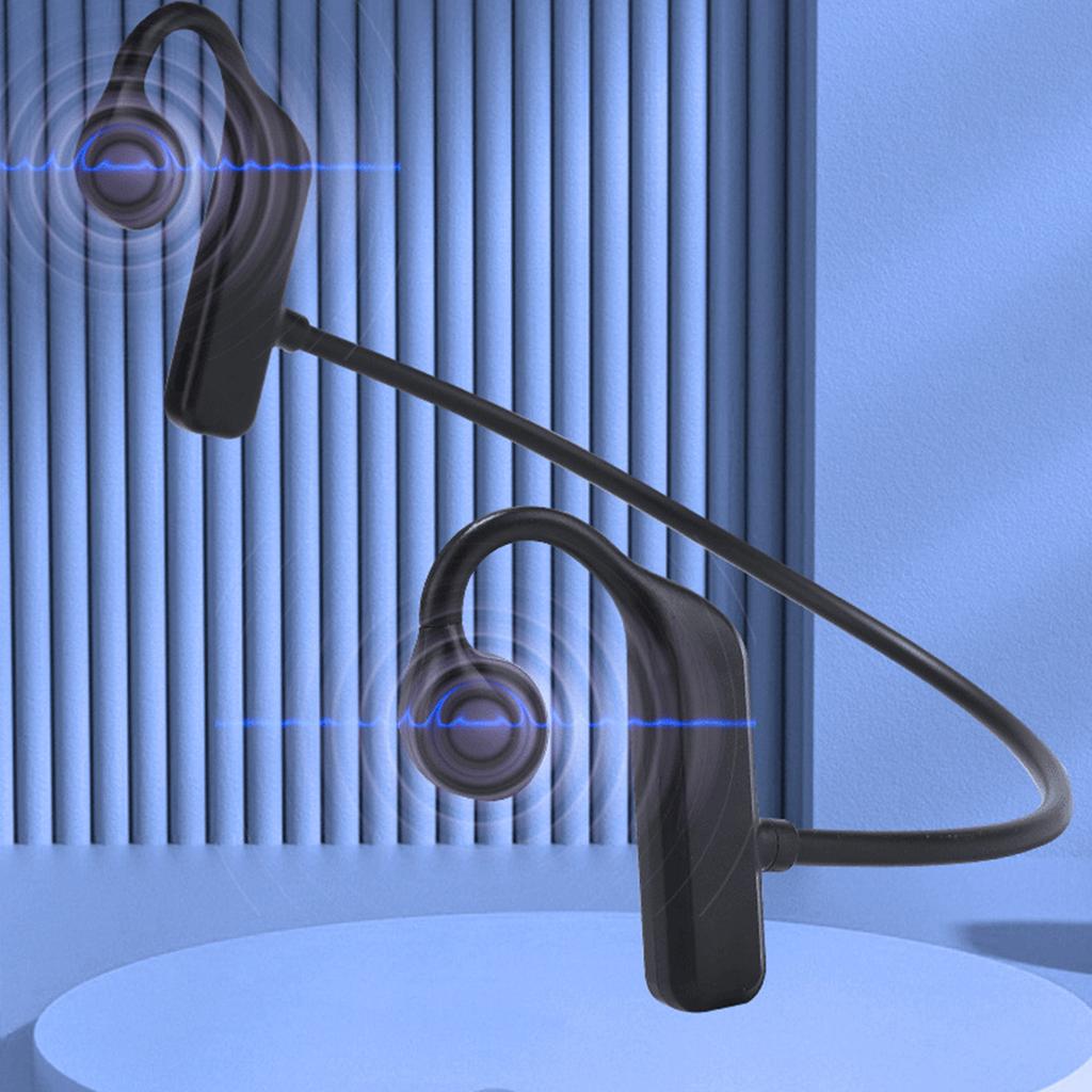 Open-Ear Bone Conduction Bluetooth-compatible Headphones with Lightweight Neckband Waterproof Black Bicycling Hiking