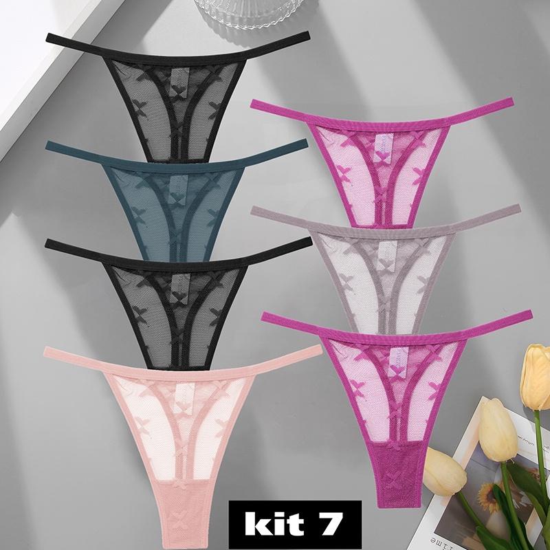 Комплект из 7 кружевных трусиков-стрингов, женские трусики-стринги с цветочным принтом, S-XL, женское нижнее белье для девочек, прозрачное нижнее белье