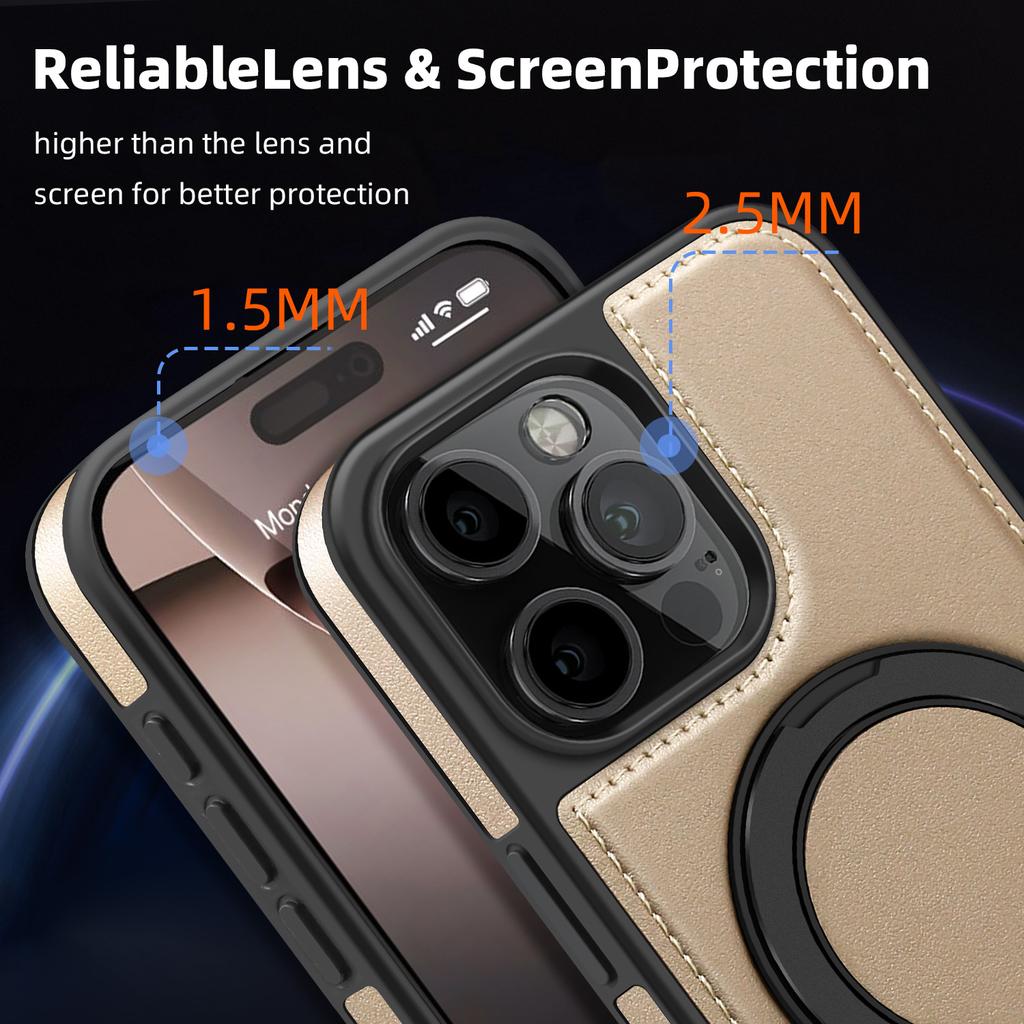 Чехол для iPhone 16 Pro Max с кольцом-подставкой, совместимый с MagSafe, задняя крышка из ПУ кожи