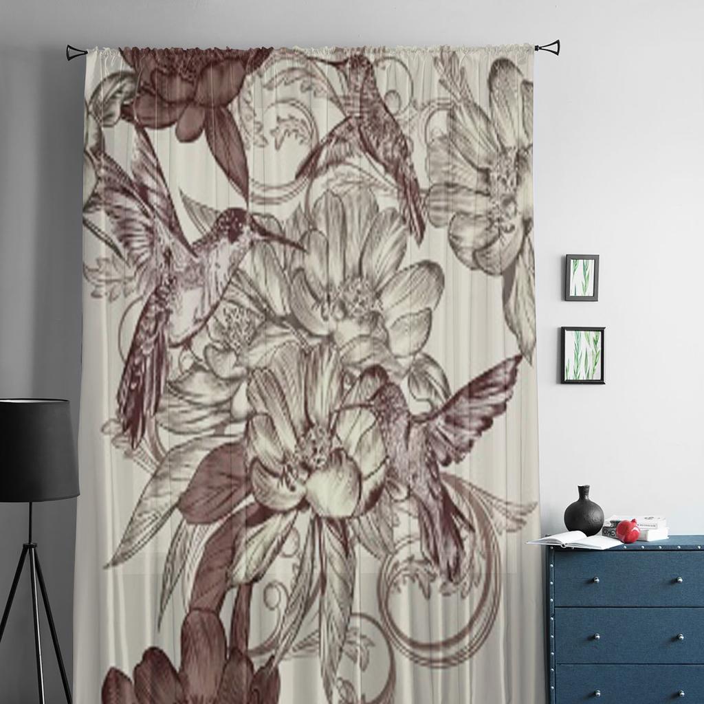 Птицы Цветы Прозрачные шторы для гостиной Прозрачный тюль Оформление окон Спальня Кухня Домашний декор Вуаль Драпировки