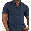 Summer Lapel Solid Color Short Sleeve Button Up Men Linen Shirt Plus Size Men's Tops