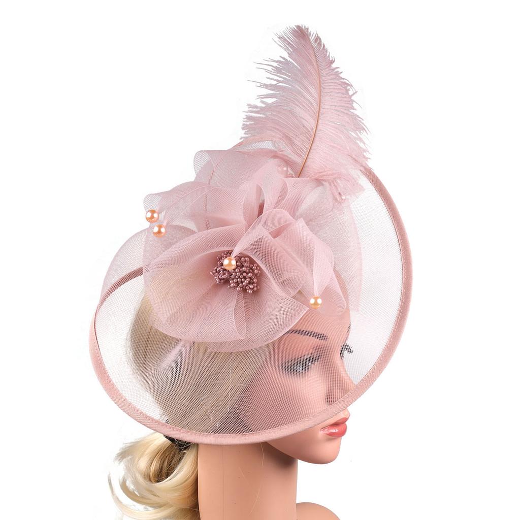 Mesh Feather Headgear Bow Versatile Headband Hair Accessories Pearl Party Performance Head Flower Clip