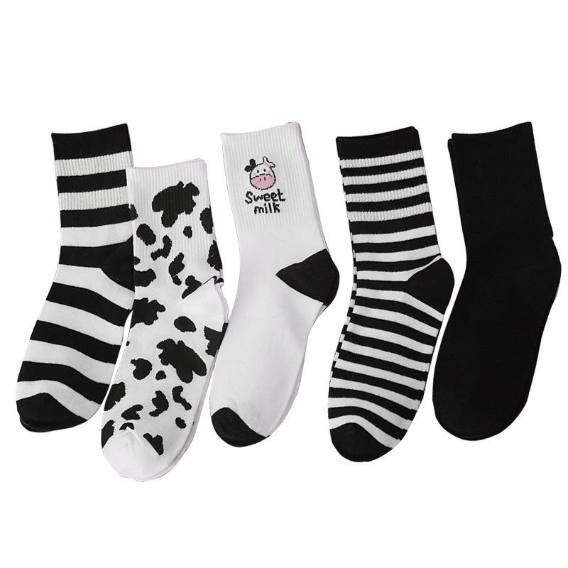 Cow Lolita Socks Harajuku Korean Style Women Cotton Striped Socks Casual Novelty Socks Japanese Fashion Crew JK Socks