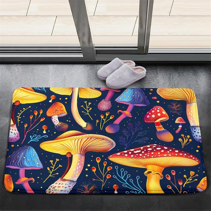 Fantasy Mushrooms Pattern Door Mat Fairytale Style Colorful Fluorescent Plant Entryway Decor Carpet Outdoor Indoor Anti-slip Rug