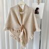 Autumn Winter Knitting Shawl with Tassel Decoration Solid Color Triangle Scarf with