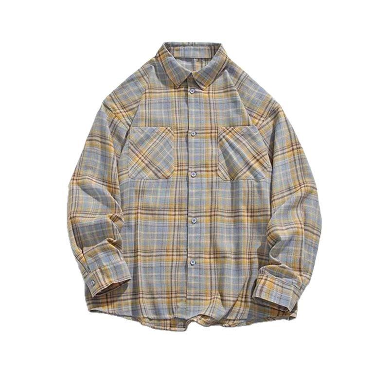 Унисекс Ретро Клетчатая Куртка-Рубашка с Длинным Рукавом - Модный Повседневный Стиль для Весны