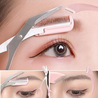 Набор триммеров для бровей в форме полумесяца, 2 шт., из нержавеющей стали, изогнутые, женские, для бровей, ресниц, портативные ножницы для волос с расческой, инструмент для макияжа